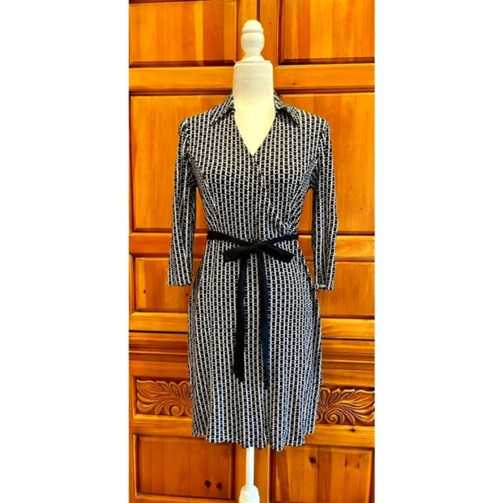 Ann Taylor Loft Petites Dress - Nvy/Geo Print - Size 8P